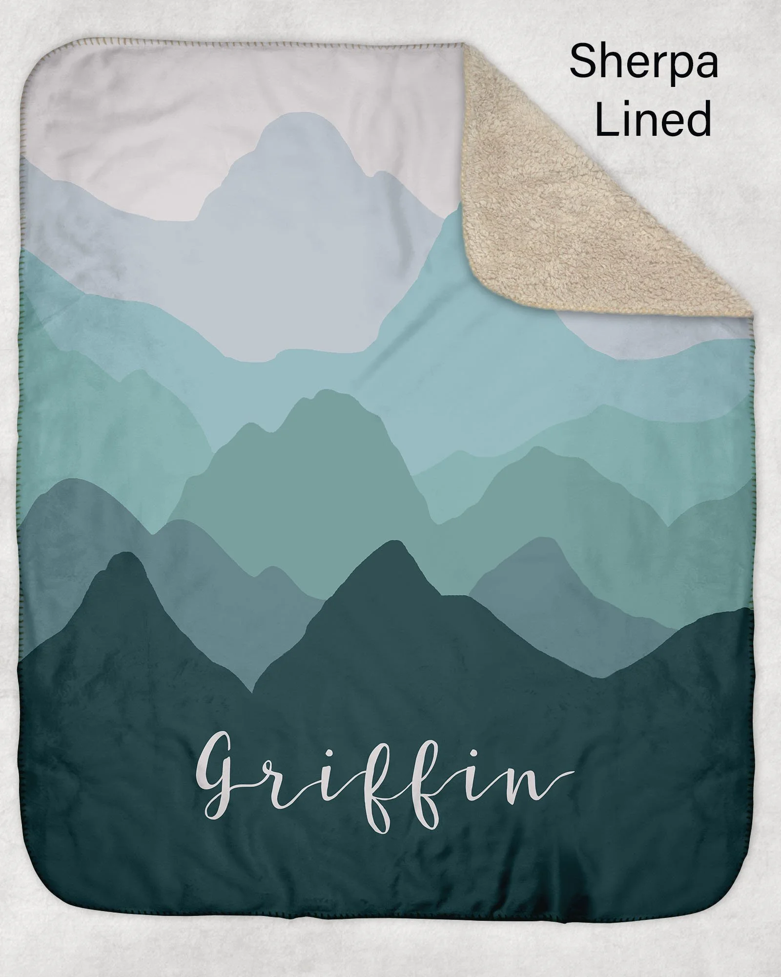 Mountain Range Baby Blanket in Teal Green Alphadorable Custom nursery art and decor